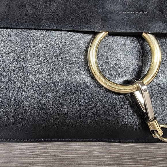 Chloe Faye Leather & Suede Shoulder Bag Black  M - Picture 3 of 12